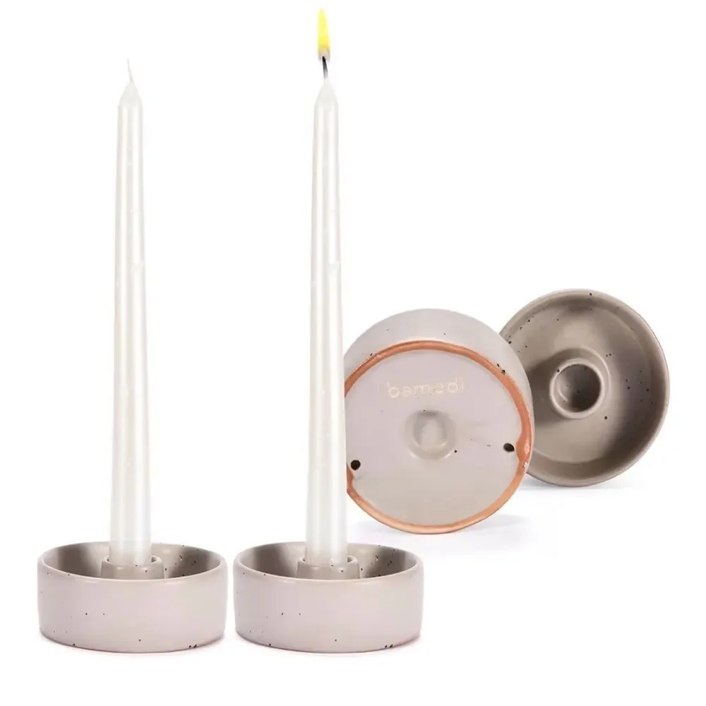 NWT 2 Round Tanned Candlesticks Holder - Smooth Surface Taper Candle Holders